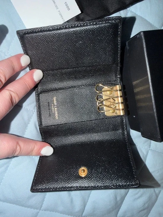 Saint Laurent Black Leather Key & Card Holder with Gold YSL Logo - Picture 3 of 8
